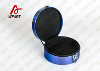 Round Blue Cosmetic Gift Box With Metal Button , Cardboard Cosmetic Packaging Inside Black Velvet Material