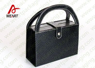 Black Textured Leather Cosmetic Paper Box With Handle & Powder Compact