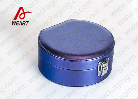 Rundblaue Kosmetikgeschenkbox mit Metallknopf, Karton Kosmetikverpackung in schwarzem Samtmaterial