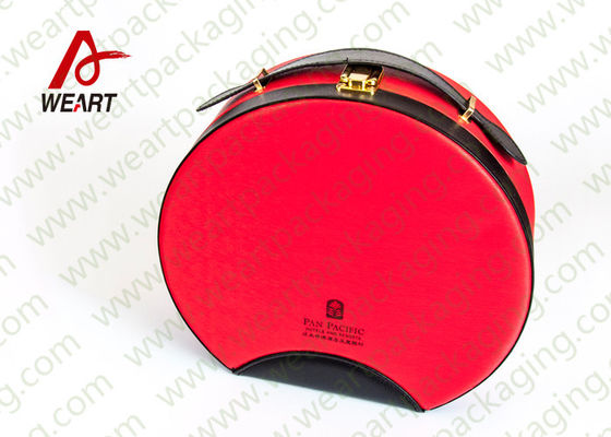 Kundengebundener roter runder Make-uporganisator-Kasten, lederner Griff-Kosmetik-Beutel